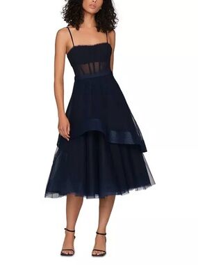 BCBGMaxAzria Dark Navy Corset Layered Midi Dress Size 2